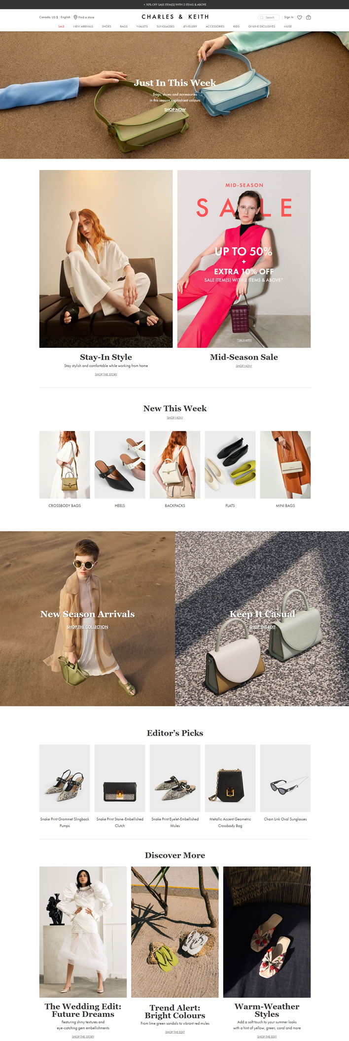 Don't miss the summer fashion bags and footwear showcase on the official website of CHARLES & KEITH in Canada.