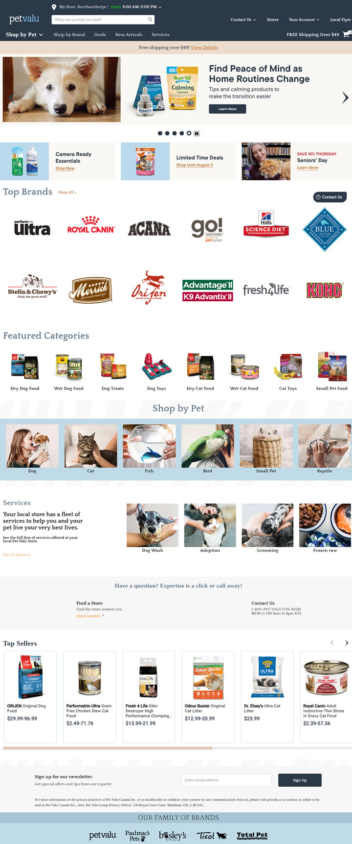 Explore the shopping surprises on the Canadian pet website petvalu.ca
