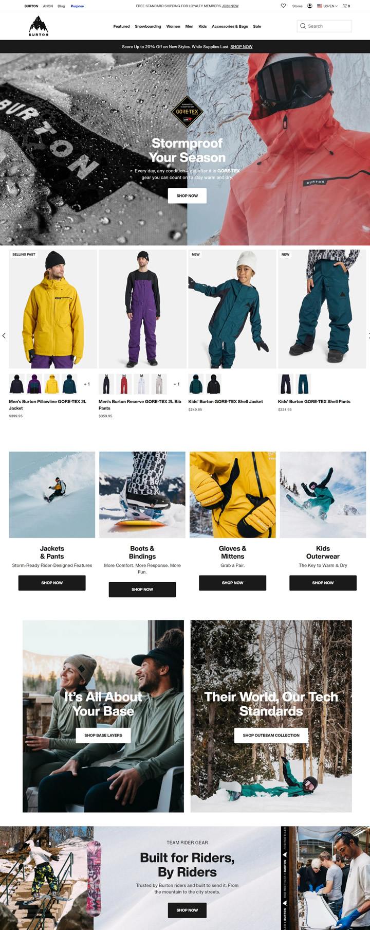 Explore the surprises on the Burton official website homepage
