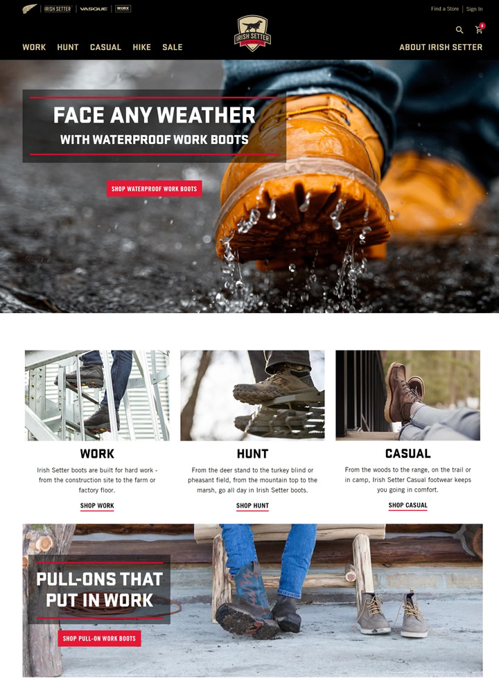 Irish Setter professional footwear meets the outdoor work and hunting needs. Mid - to high - end pricing is waiting for your selection.